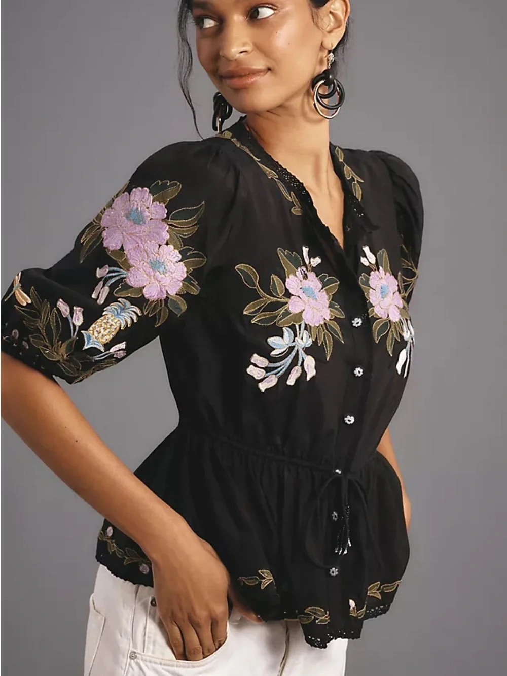 Farm Rio winter garden embroidered blouse